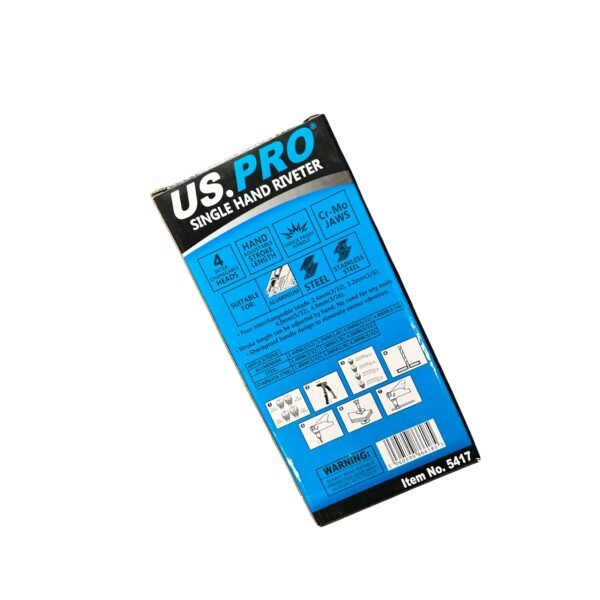 US PRO Tools Single Hand Riveter for aluminium, Steel and Stainless Steel rivets 5417 - Image 2