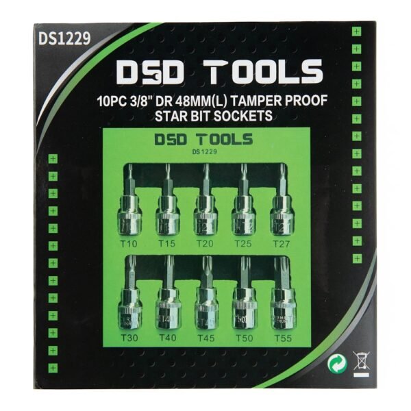 DSD TOOLS 10pc 3/8" DR Tamper Proof Torx Bit Sockets DS1229 - Image 2