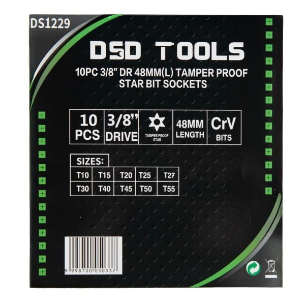 DSD TOOLS 10pc 3/8" DR Tamper Proof Torx Bit Sockets DS1229 - Image 3