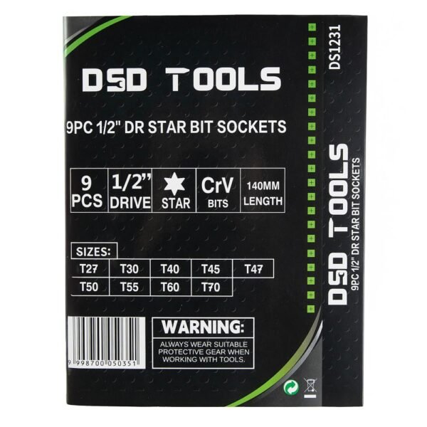 DSD TOOLS 9pc 1/2" DR Torx Bit Sockets DS1231 - Image 3