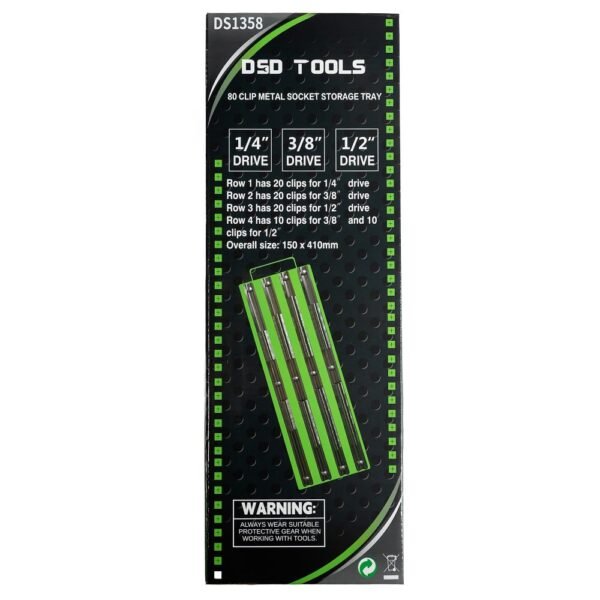 DSD TOOLS 80 Clip Metal Socket Storage Tray 1/4", 3/8", 1/2" Drive DS1358 - Image 5