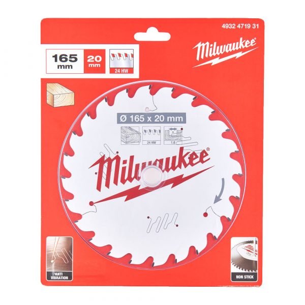 Milwaukee Wood Cutting Circular Saw Blade 165mm x 20mm x 1.6mm Thin Kerf - 24 Teeth 4932471931 - Image 2