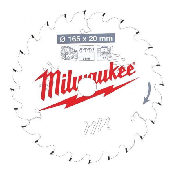 Milwaukee Gen II Circular Saw Blade 165mm x 20mm x 2.2mm Thin Kerf 24T 4932471294