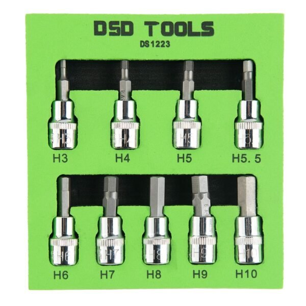 DSD TOOLS 9pc 3/8" Dr HEX Bit Sockets 48mm DS1223