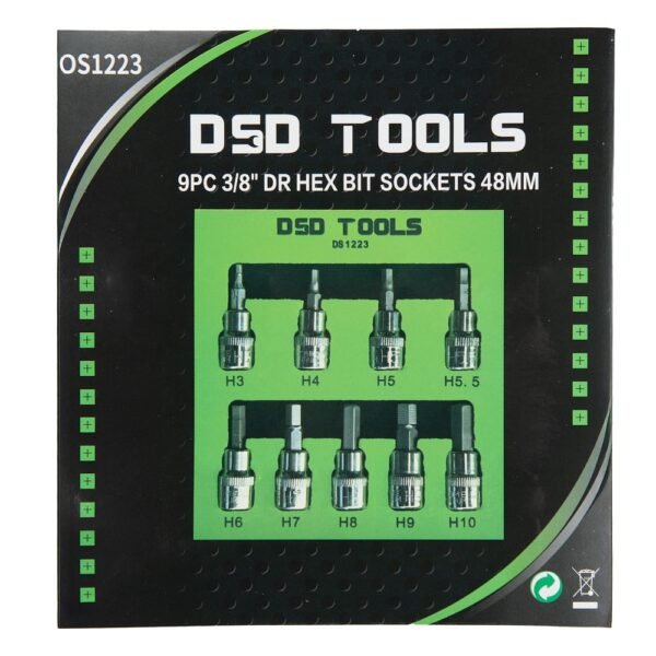 DSD TOOLS 9pc 3/8" Dr HEX Bit Sockets 48mm DS1223 - Image 2