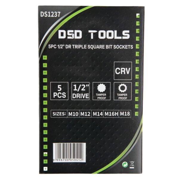 DSD TOOLS 5pc 1/2" Dr Triple Square Bit Socket Set DS1237 - Image 3