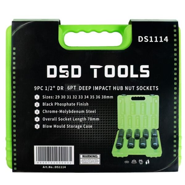 DSD TOOLS 9pc 1/2" DR 12PT Deep Impact Hub Nut Sockets DS1114 - Image 5