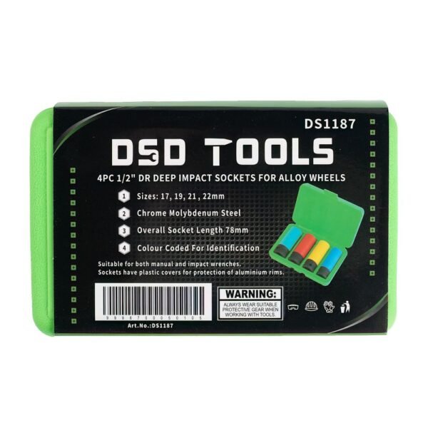 DSD TOOLS 4pc 1/2" DR Deep Impact Sockets For Alloy Wheels DS1187 - Image 5