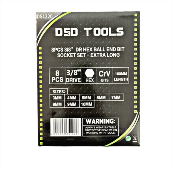 DSD TOOLS 8pcs 3/8 DR Hex Ball End Bit Socket Set - Extra Long DS1220 - Image 2