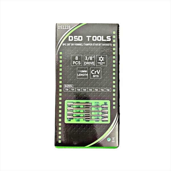 DSD TOOLS 8pc 3/8 DR 110mm(L) Tamper Torx Bit Sockets DS1228 - Image 2