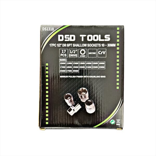 DSD TOOLS 17pc 1/2 DR 6PT Shallow Sockets 10 - 30mm DS1318 - Image 2