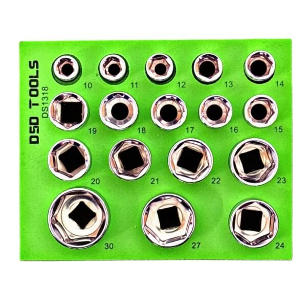 DSD TOOLS 17pc 1/2 DR 6PT Shallow Sockets 10 - 30mm DS1318