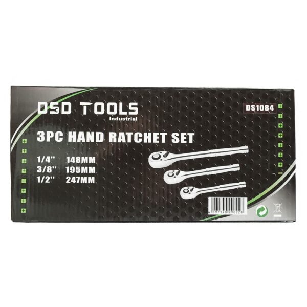 DSD TOOLS 3pc Hand Ratchet Set 1/4" - 3/8" - 1/2" DS1084 - Image 4