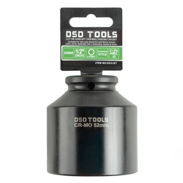 DSD TOOLS 1/2" DR 52mm 6PT Thin Wall Hub Nut Socket DS1167