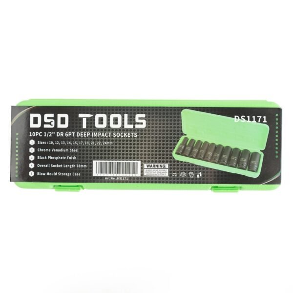 DSD TOOLS 10pc 1/2" DR Deep Impact Sockets Metric DS1171 - Image 4