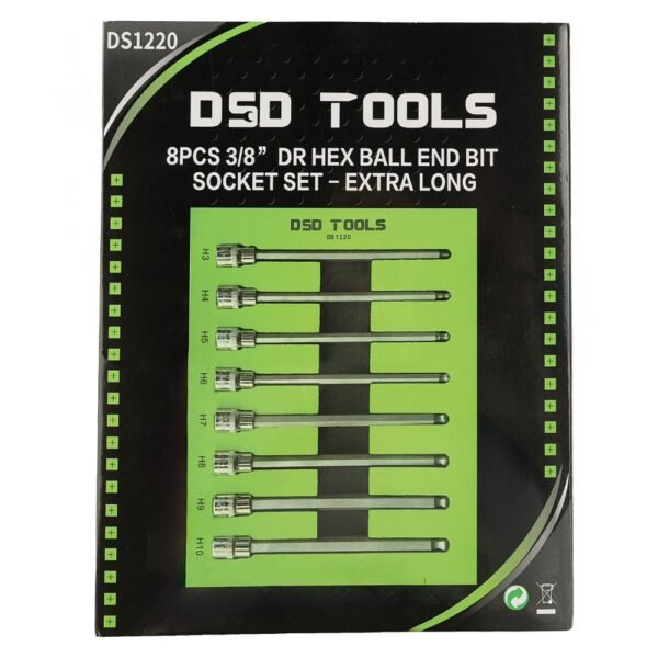 DSD TOOLS 8pcs 3/8 DR Hex Ball End Bit Socket Set - Extra Long DS1220 - Image 2