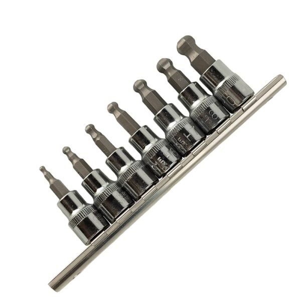 DSD TOOLS 7pc 3/8 DR Ball End Hex Bit Sockets 48mm On Rail DS1224