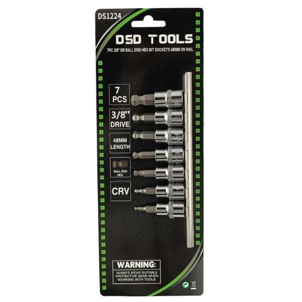 DSD TOOLS 7pc 3/8 DR Ball End Hex Bit Sockets 48mm On Rail DS1224 - Image 2