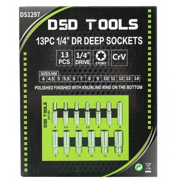 DSD TOOLS 13pc 1/4" DR Deep Sockets 4-14mm DS1297 - Image 3