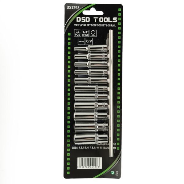 DSD TOOLS 11pc 1/4 DR 6PT Deep Sockets On Rail DS1298 - Image 3