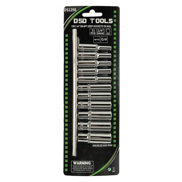 DSD TOOLS 11pc 1/4 DR 6PT Deep Sockets On Rail DS1298 - Image 2