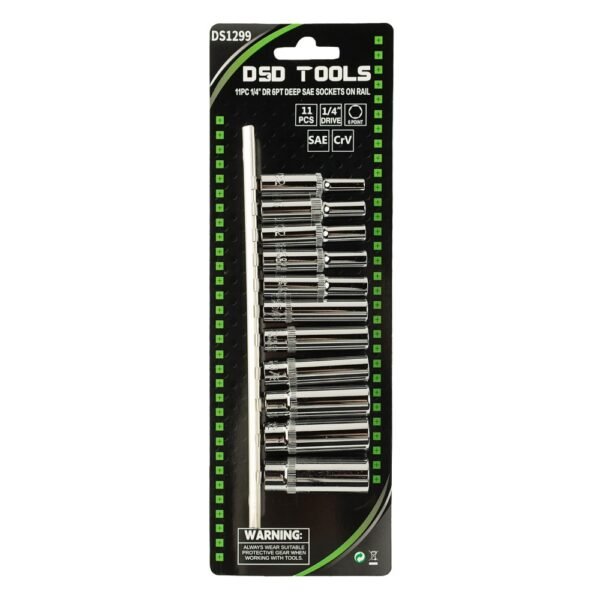 DSD TOOLS 11pc 1/4 DR 6PT Deep Sae Sockets On Rail DS1299 - Image 2