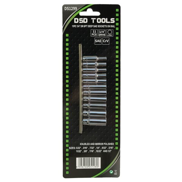 DSD TOOLS 11pc 1/4 DR 6PT Deep Sae Sockets On Rail DS1299 - Image 3