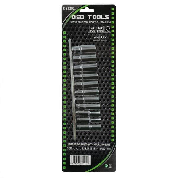 DSD TOOLS 11pc 3/8" DR 6PT Deep Sockets 8 - 19mm On Rail DS1301 - Image 3