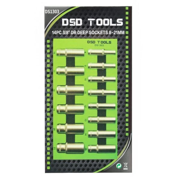 DSD TOOLS 14pc 3/8" Dr Deep Sockets 8-21mm Satin DS1303 - Image 2