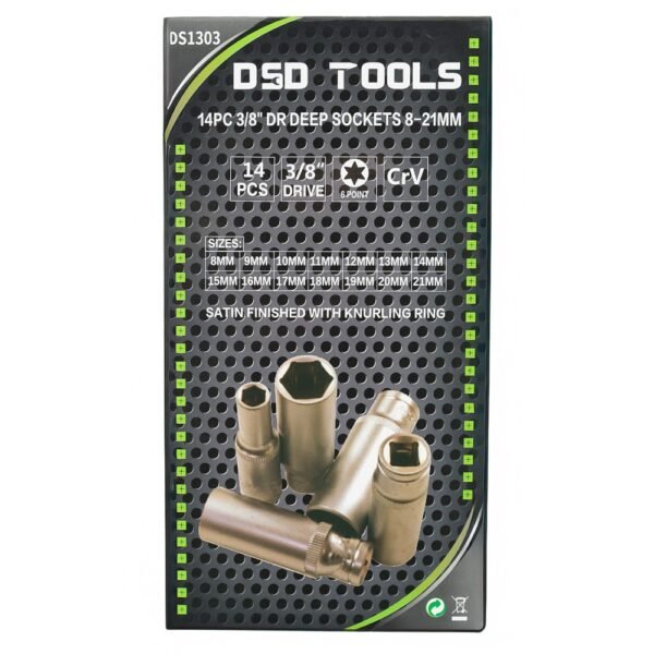 DSD TOOLS 14pc 3/8" Dr Deep Sockets 8-21mm Satin DS1303 - Image 3