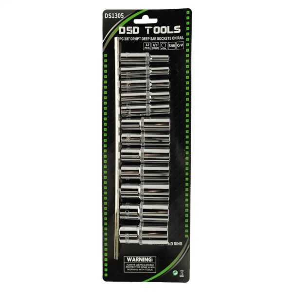 DSD TOOLS 12pc 3/8 DR 6PT Deep Sae Sockets On Rail DS1305 - Image 2