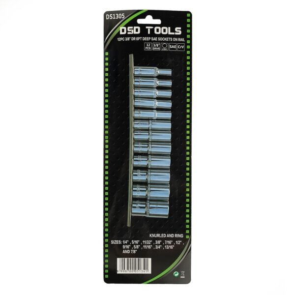 DSD TOOLS 12pc 3/8 DR 6PT Deep Sae Sockets On Rail DS1305 - Image 3