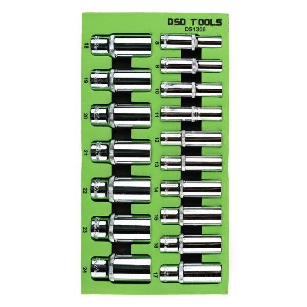 DSD TOOLS 17pc 3/8" Dr 6Pt Deep Sockets 8 - 24mm DS1306