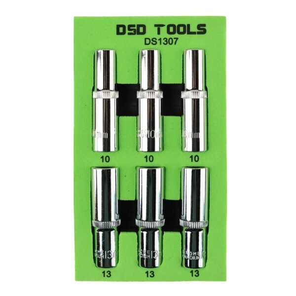 DSD TOOLS 6pc 3/8" DR 10mm + 13mm 6PT Deep Sockets DS1307