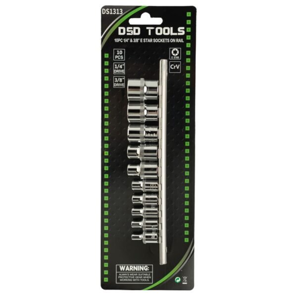 DSD TOOLS 10pc 1/4 & 3/8 E Star Sockets On Rail DS1313 - Image 2