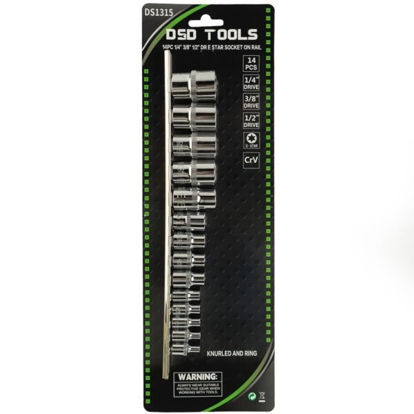 DSD TOOLS 14pc 1/4 3/8 1/2 DR E Torx Socket On Rail DS1315 - Image 2