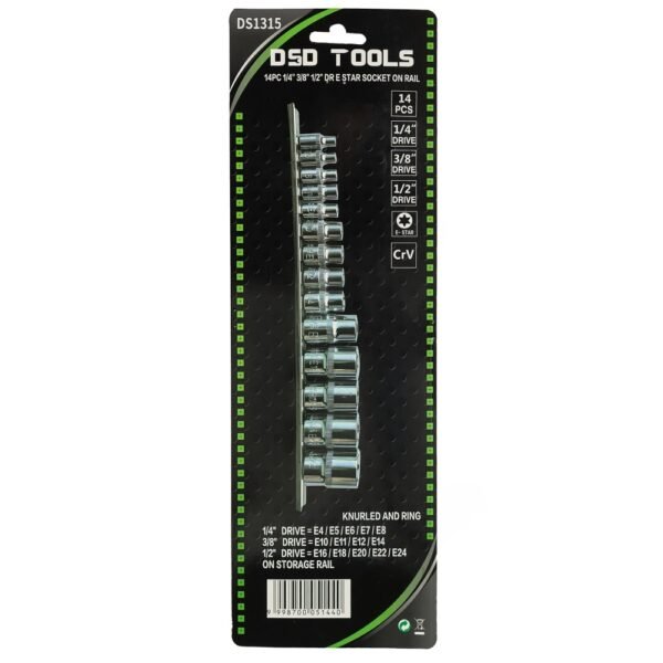 DSD TOOLS 14pc 1/4 3/8 1/2 DR E Torx Socket On Rail DS1315 - Image 3