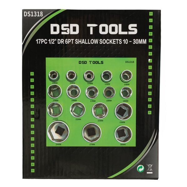DSD TOOLS 17pc 1/2 DR 6PT Shallow Sockets 10 - 30mm DS1318 - Image 2