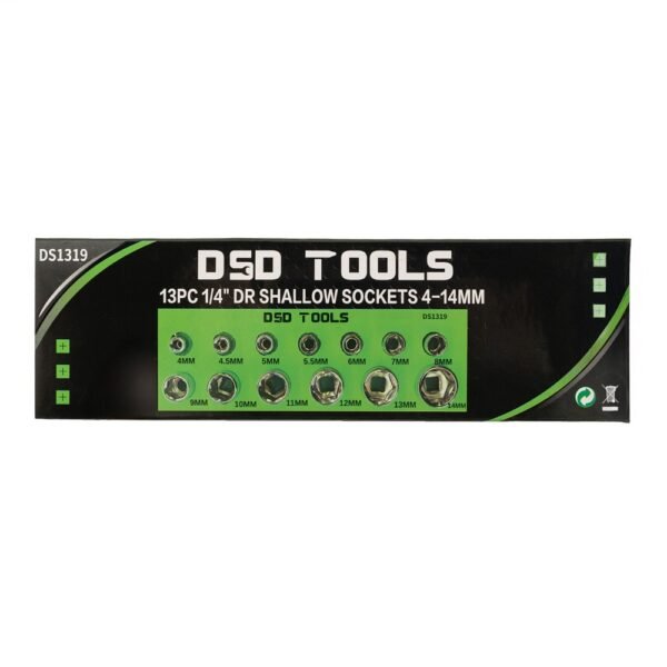 DSD TOOLS 13pc 1/4 DR Shallow Sockets 4-14mm DS1319 - Image 2