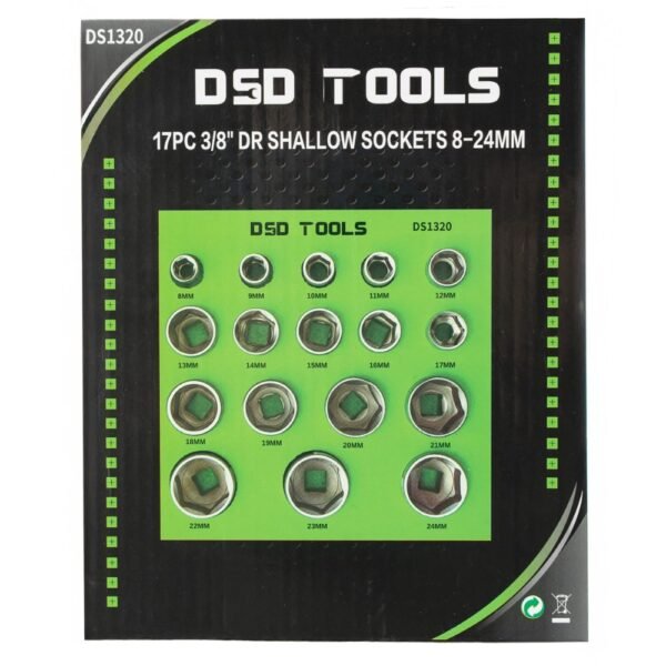 DSD TOOLS 17pc 3/8" Dr 6Pt Shallow Sockets 8-24mm DS1320 - Image 2