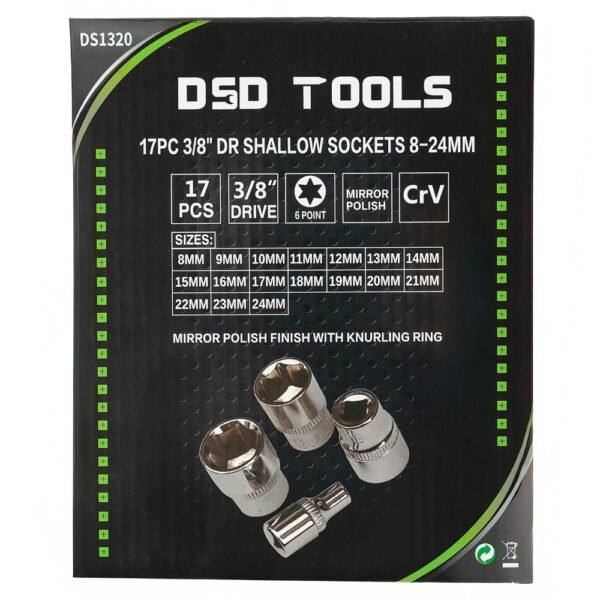 DSD TOOLS 17pc 3/8" Dr 6Pt Shallow Sockets 8-24mm DS1320 - Image 3