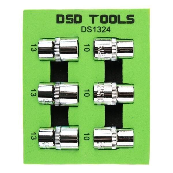 DSD TOOLS 6pc 3/8" DR 10mm + 13mm 6PT Shallow Sockets DS1324