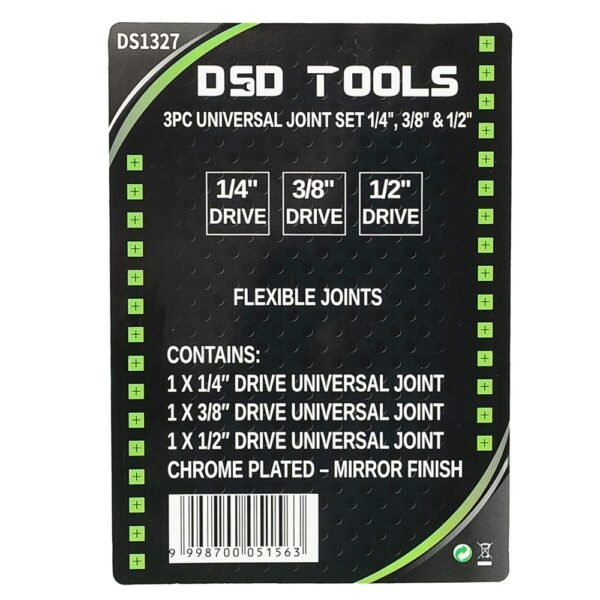 DSD TOOLS 3pc Universal Joint Set 1/4", 3/8" & 1/2" DS1327 - Image 3