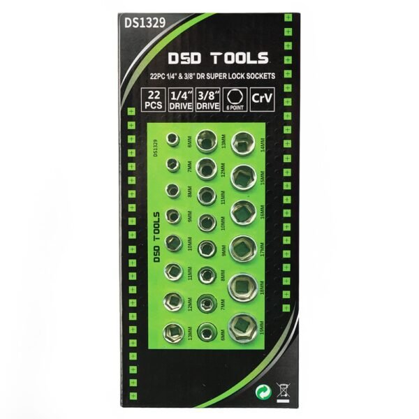 DSD TOOLS 22pc 1/4" & 3/8" DR Super Lock Sockets DS1329 - Image 2