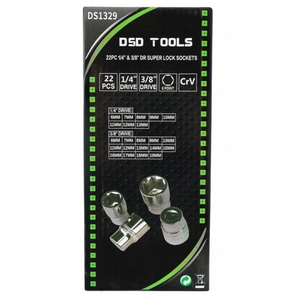 DSD TOOLS 22pc 1/4" & 3/8" DR Super Lock Sockets DS1329 - Image 3