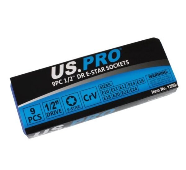 US PRO TOOLS 9PC 1/2" DR E TORX SOCKET 1390 - Image 4