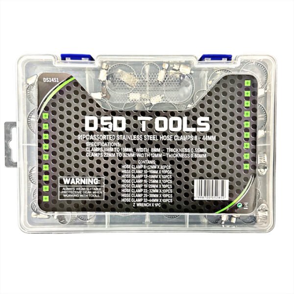 DSD TOOLS 91PC ASSORTED STAINLESS STEEL HOSE CLAMPS 8 – 44MM DS1451 - Image 2