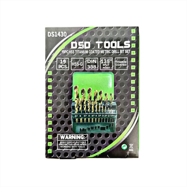 DSD TOOLS 19PC HSS TITANIUM COATED METRIC DRILL BIT SET 1 – 10MM DS1430 - Image 2