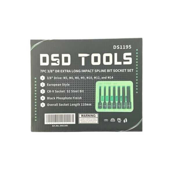 DSD TOOLS 7pc 3/8" DR Extra Long Impact Spline Bit Socket Set DS1195 - Image 2