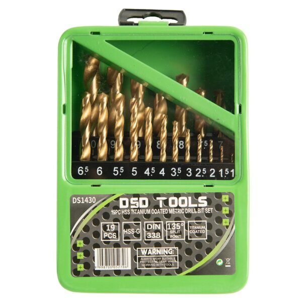 DSD TOOLS 19PC HSS TITANIUM COATED METRIC DRILL BIT SET 1 – 10MM DS1430 - Image 4